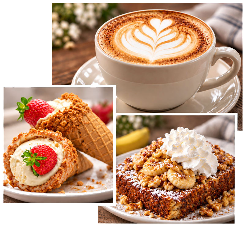 Cappuccino, Gina's Cakes and banana nut bread at Juno Beach Cafe
